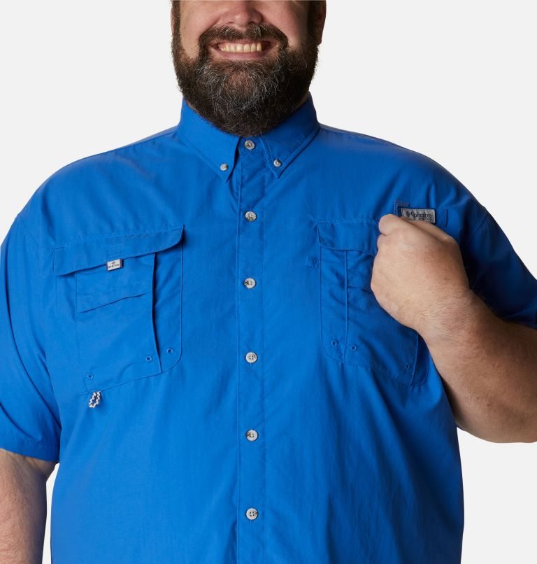Men's Columbia PFG Bahama II Short Sleeve Shirts Blue | Plus Size CA-V0L4C